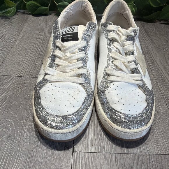 Golden Goose Ballstar Sneakers White Silver Glitter Star Size 39 - Picture 3 of 11